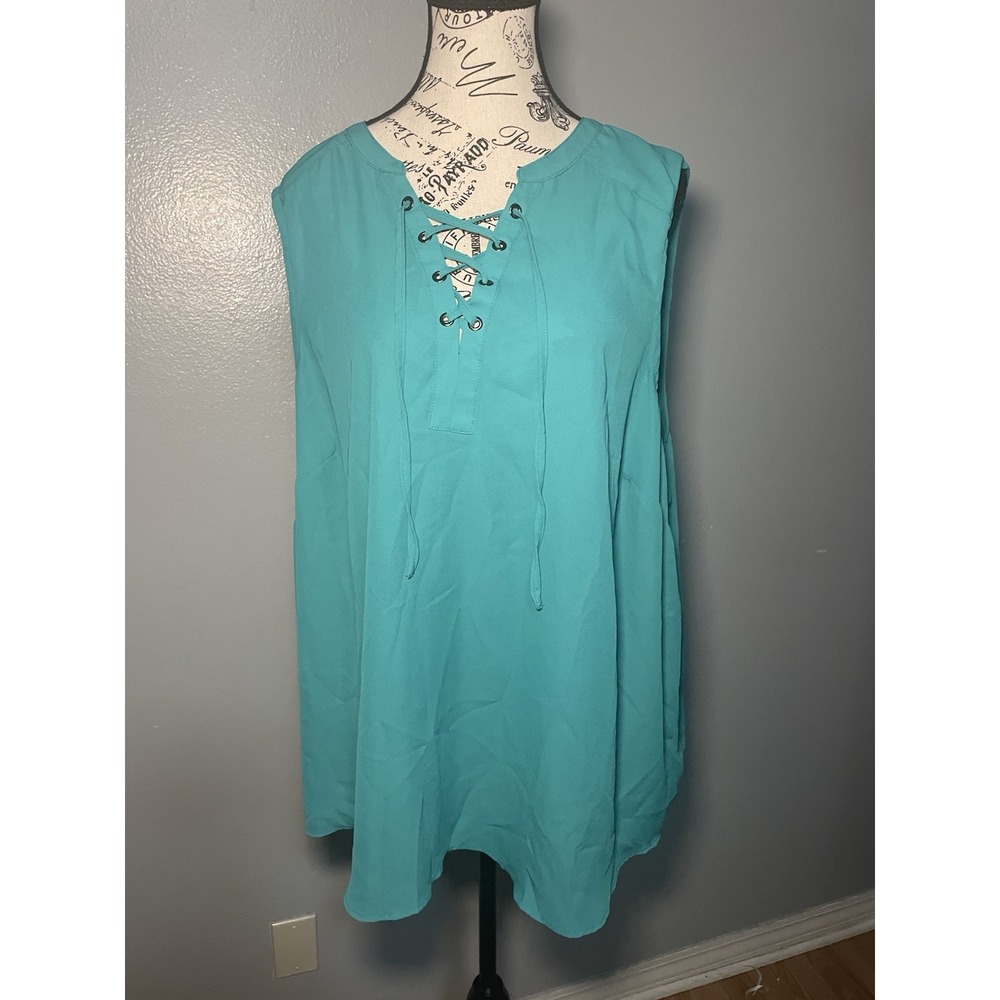 Torrid Blue Sleeveless Blouse With Tie Front Size 3/3X
